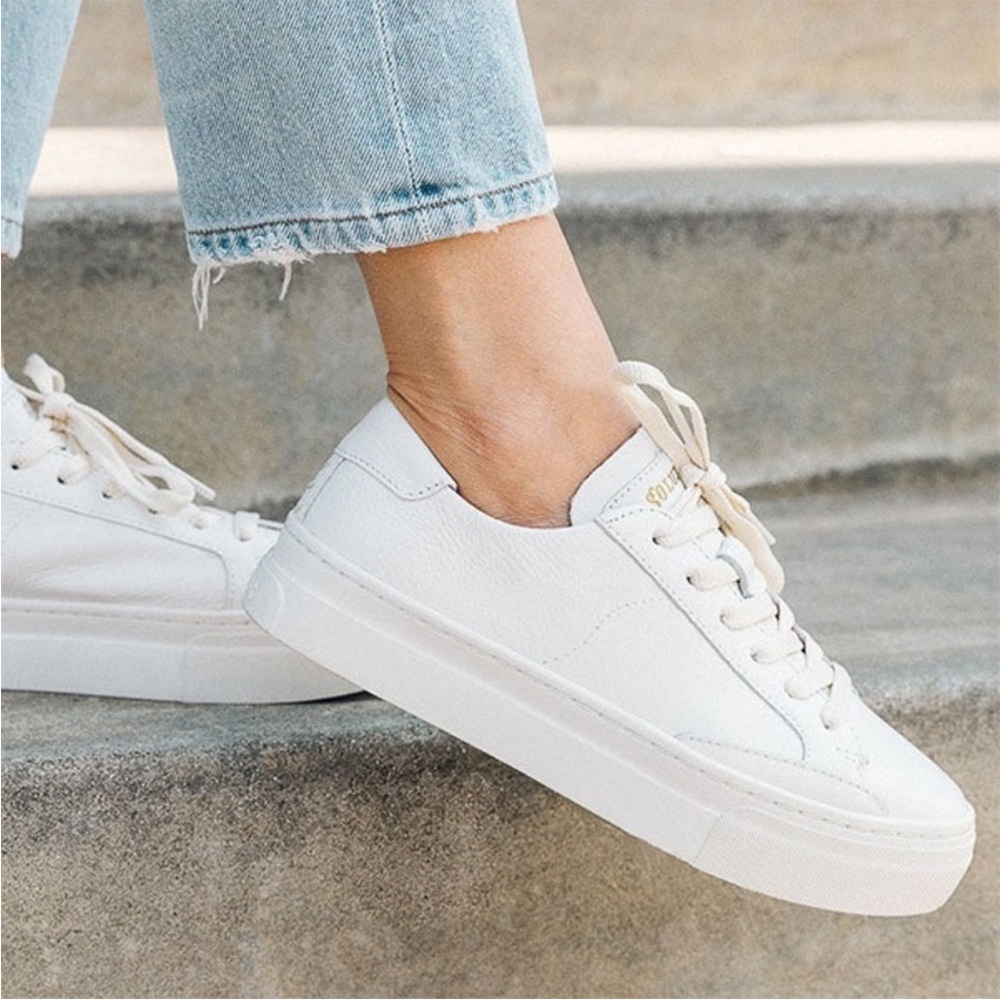 Soludos Ibiza platform sneaker white leather shoe womens - Picture 1 of 4